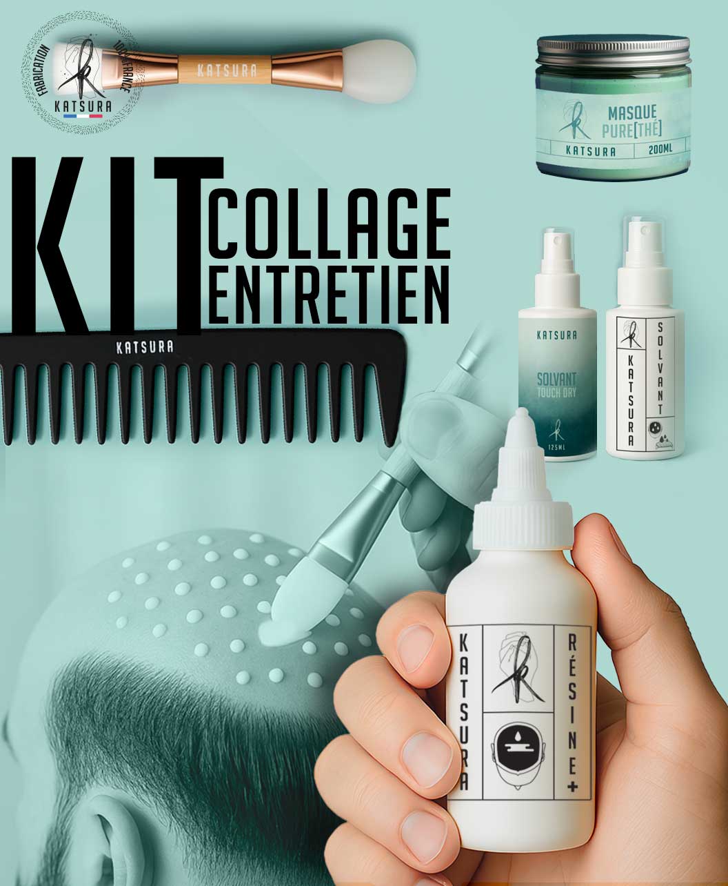 KIT COMPLET COLLAGE ET ENTRETIEN 10 kit pour des fixation parfaite de ton complément capillaire